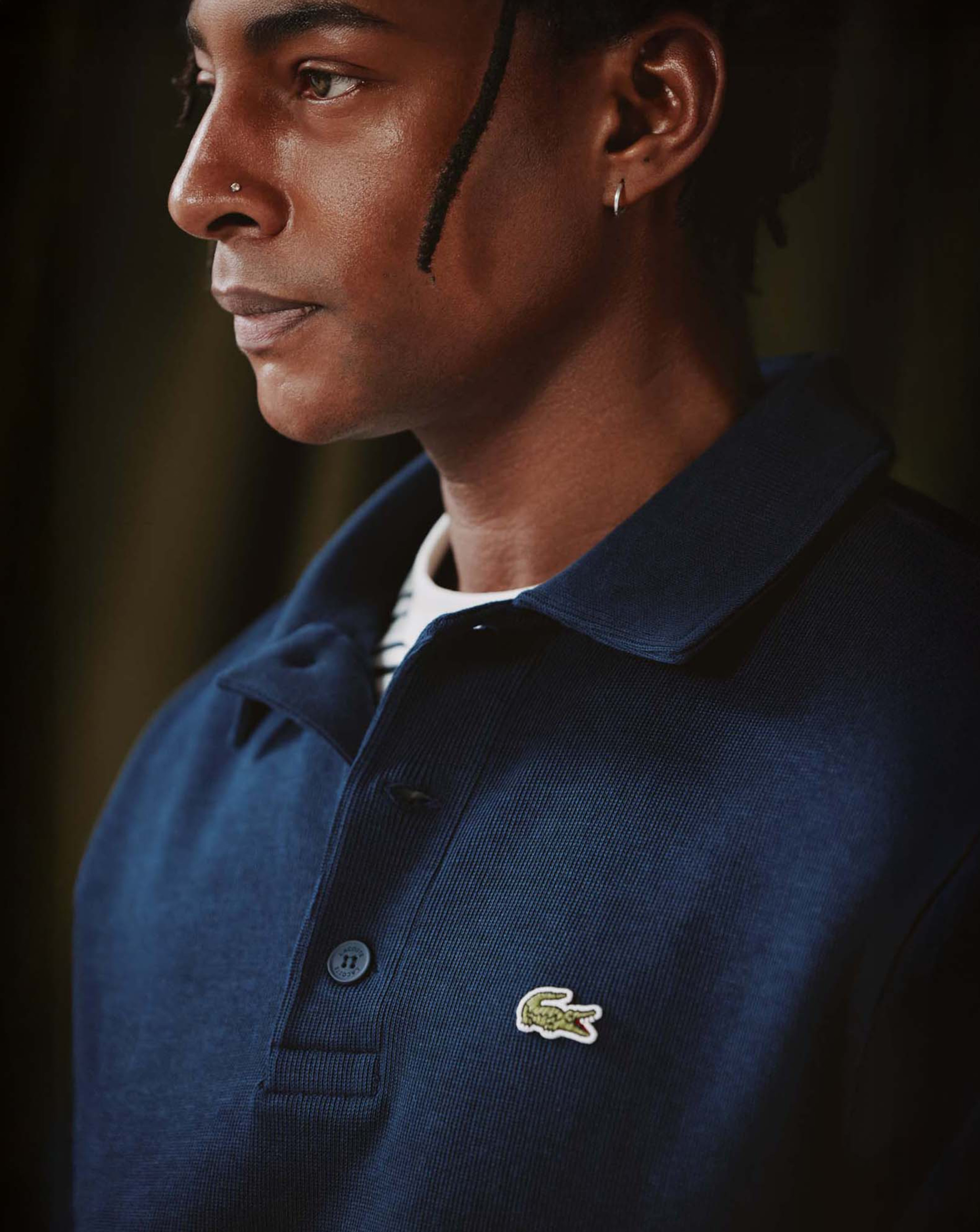 Model wears Lacoste Classic Short Sleeve Pique Polo - Navy