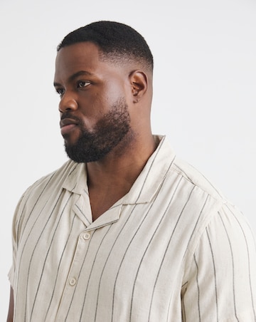 Short Sleeve Stripe Linen Blend Revere Collar Shirt