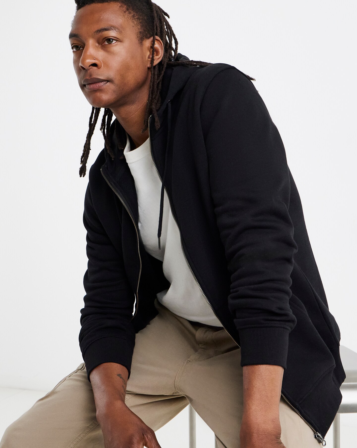 Full Zip Hoodie Long- Black