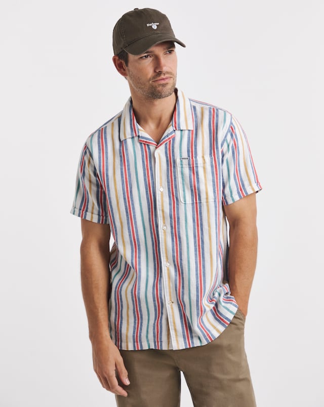 Barbour Waterby Short Sleeve Striped Summer Fit Shirt - White