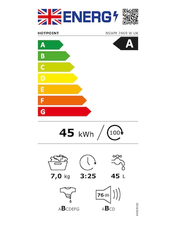 Hotpoint NSWM7469WUK, 7kg, 1400rpm, Washing Machine + Installation