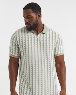 Jack &amp; Jones Premium 1/4 Zip Polo - Sage Multi