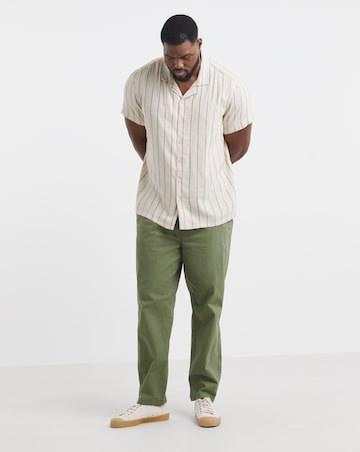Short Sleeve Stripe Linen Blend Revere Collar Shirt