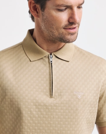 Barbour Short Sleeve Hockham Tailored Fit Zip Polo Shirt - Stone