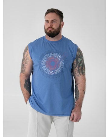 D555 Big And Tall Reeves South Beach Miami Printed Sleeveless T-Shirt - Blue