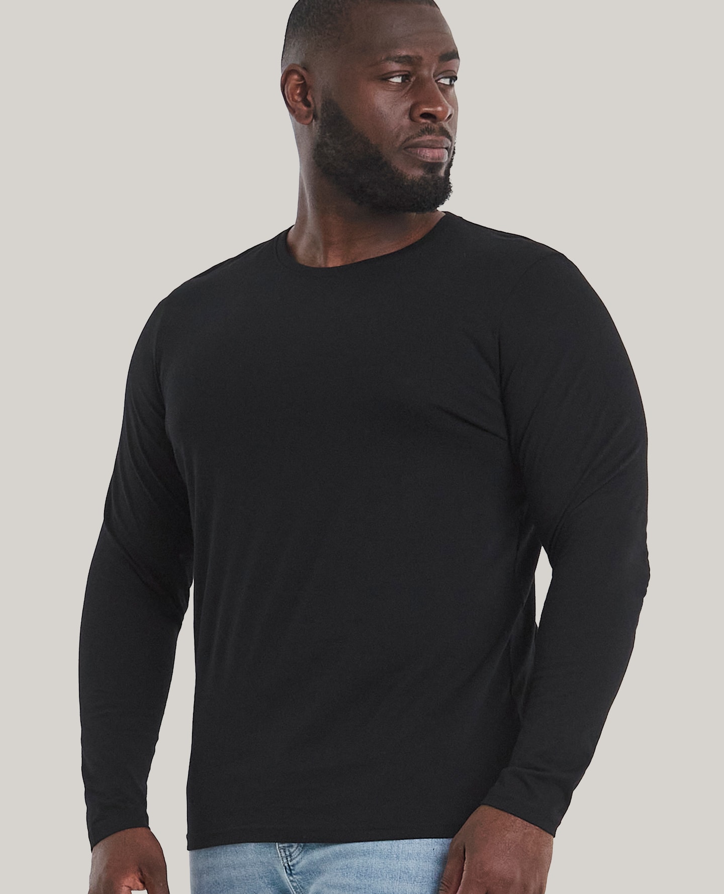 Long Sleeve Crew Neck T-Shirt Long Length- Black is pictured