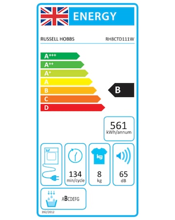 Russell Hobbs RH8CTD111W, 8kg, Condenser Tumble Dryer - White
