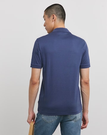 BOSS Short Sleeve Zip Neck Polo - Navy