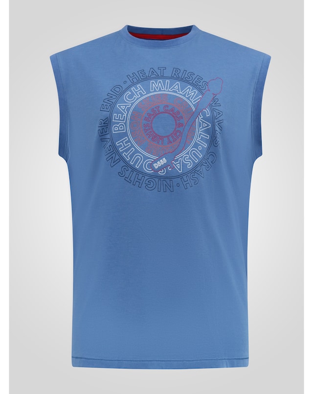 D555 Big And Tall Reeves South Beach Miami Printed Sleeveless T-Shirt - Blue