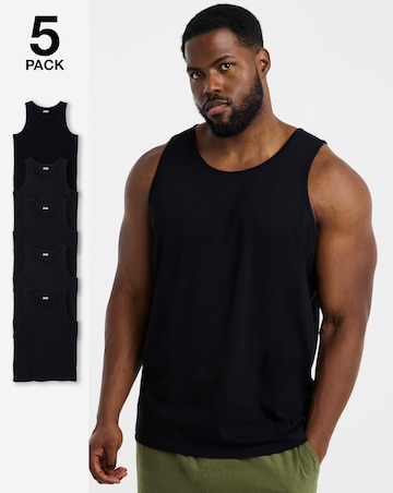 5 Pack Pure Cotton Black Vests Long