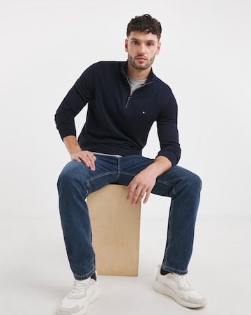 Tommy Hilfiger Cotton Cashmere Quarter Zip Jumper Navy