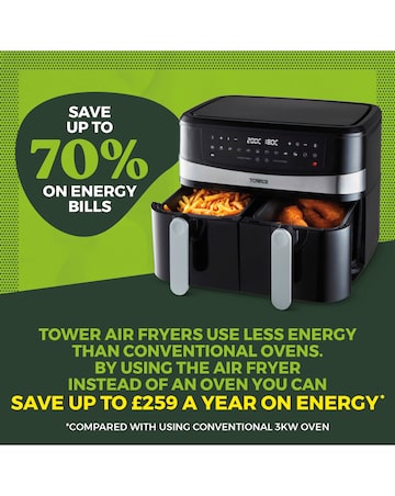 Tower 2x 4.5Litre 1600W Vortex Black Dual Basket Digital Air Fryer T17088