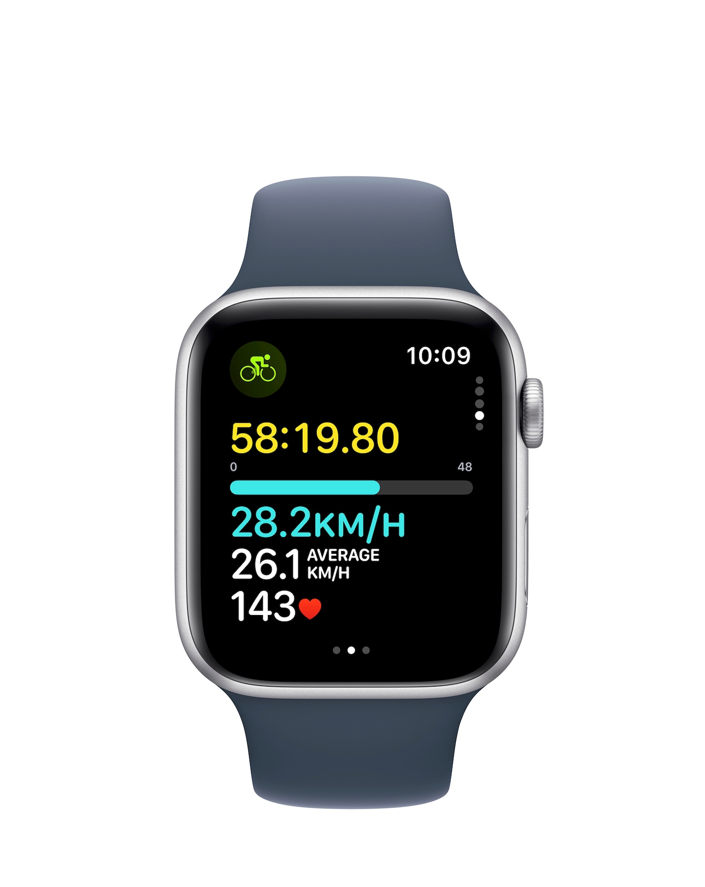 Apple Watch SE GPS 44mm Silver Aluminium Case, Storm Blue Sport