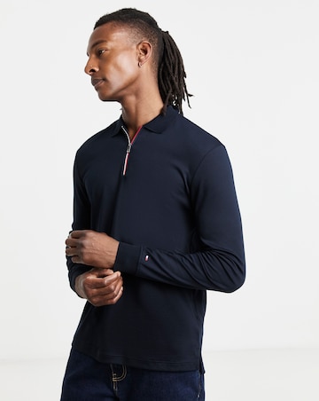 Tommy Hilfiger Long Sleeve Zip Interlock Polo - Navy