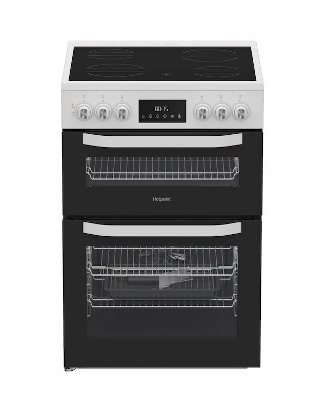 Hotpoint HTE6VDCW 60cm Electric Twin Cooker with Multiflow - White