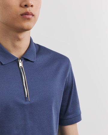 BOSS Short Sleeve Zip Neck Polo - Navy