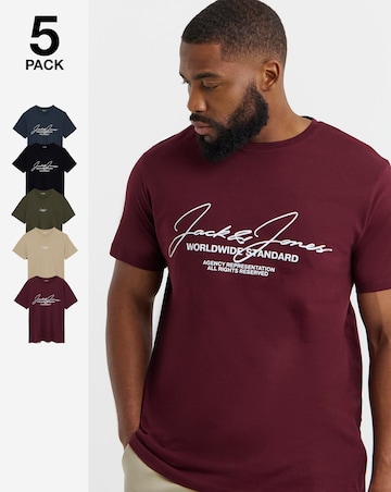 Jack & Jones Cover Logo T-Shirt 5 Pack - Multi