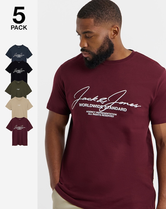Jack & Jones Cover Logo T-Shirt 5 Pack - Multi