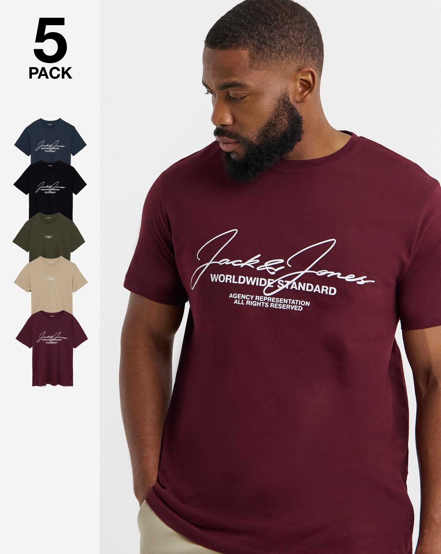 Jack & Jones Cover Logo T-Shirt 5 Pack - Multi