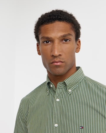 Tommy Hilfiger Long Sleeve Stripe Poplin Shirt - Pine Green