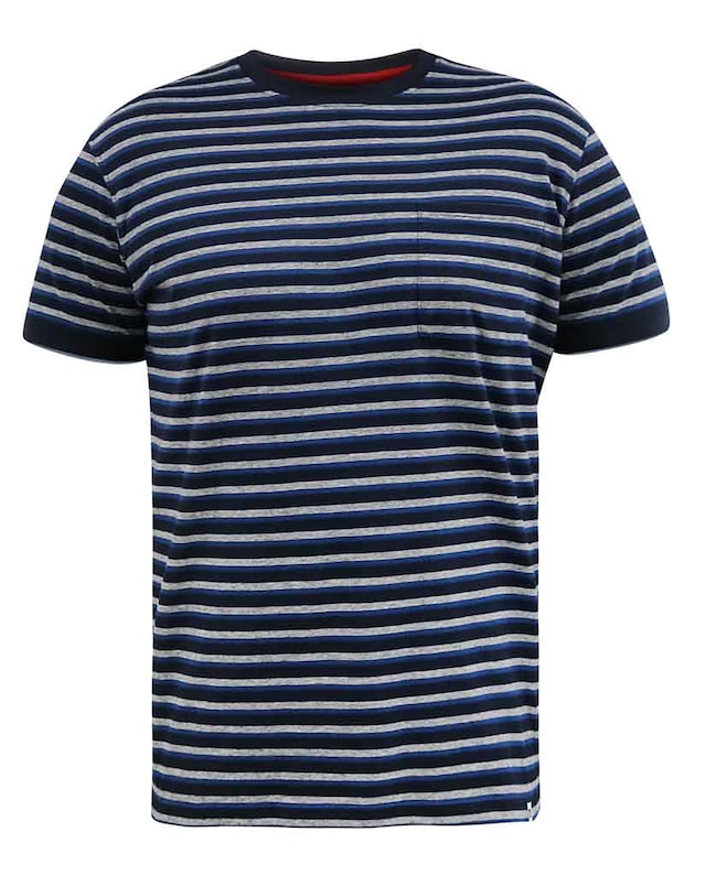 D555 Big And Tall Beamont Jacquard Stripe Crew Neck T-Shirt - Navy