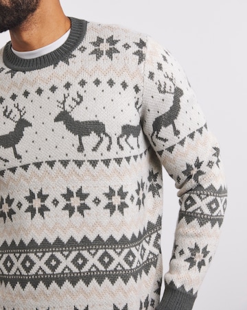 Grey Christmas Fairisle Crew Neck Jumper