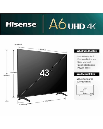 Hisense 43in 43A6NTUK Smart 4K UHD HDR LED TV with Amazon Alexa