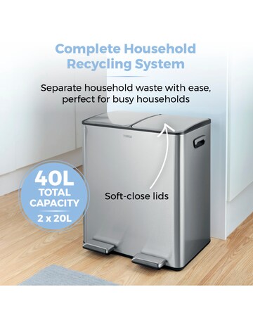 Tower 40L Recycling Pedal Bin Silver