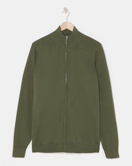 Olive Zip Through Funnel Neck Cardigan