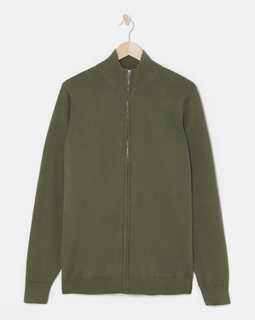 Olive Zip Through Funnel Neck Cardigan