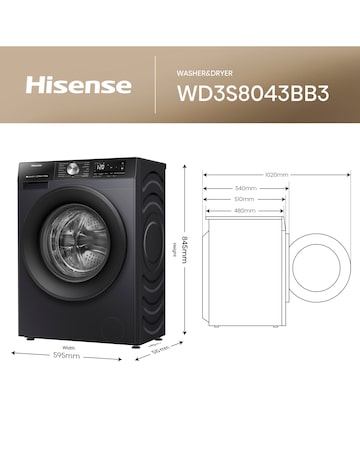 Hisense 3S Series WD3S8043BB3 WiFi-enabled 8kg Washer Dryer - Black