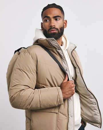 Ecru Funnel Neck Reversible Puffer Coat