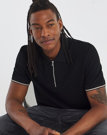 BOSS Short Sleeve Zip Neck Polo - Black