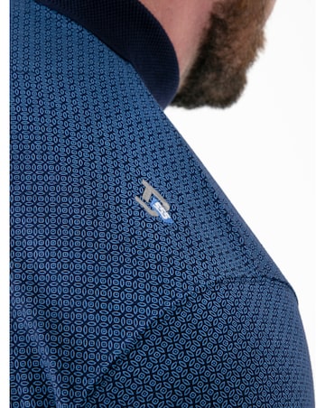 D555 Big And Tall Murray Allover Printed Jacquard Collar Polo With Pocket - Blue