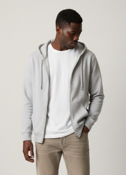 Full Zip Hoodie- Grey Marl | Jacamo