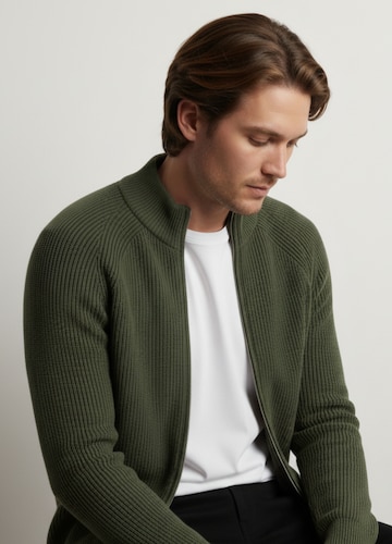 Fisherman Knitted Zip Through Cardigan