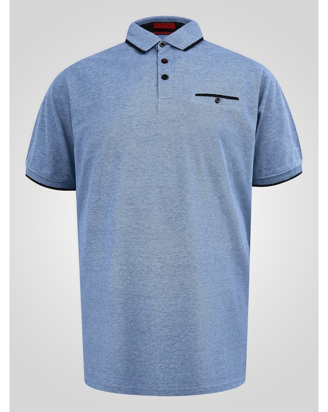 D555 Harvey Blue Pique Polo With Jacquard Collar And Cuffs With Chest Pocket