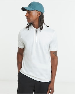 BOSS Short Sleeve Zip Neck Polo - White
