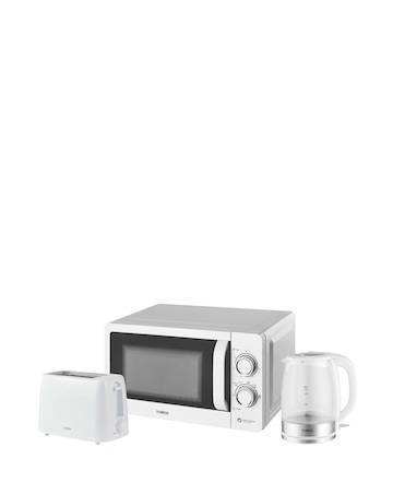 Tower 1.7 Litre Glass Kettle + 2 Slice Toaster + 20L Manual Microwave