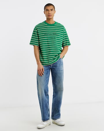 Calvin Klein Short Sleeve Script Stripe Pique T-Shirt - Forest Green