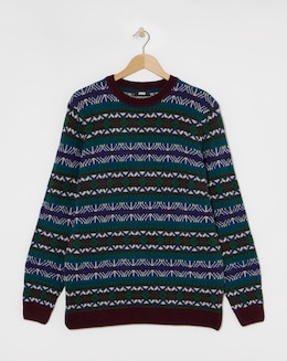 Burgundy Crew Neck Fairisle Jumper
