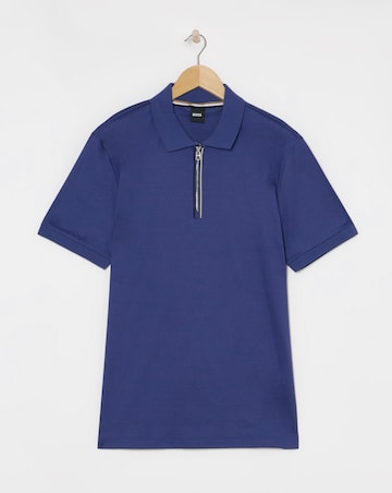 BOSS Short Sleeve Zip Neck Polo - Navy