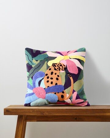 Tropical Leopard Embroidered Cushion