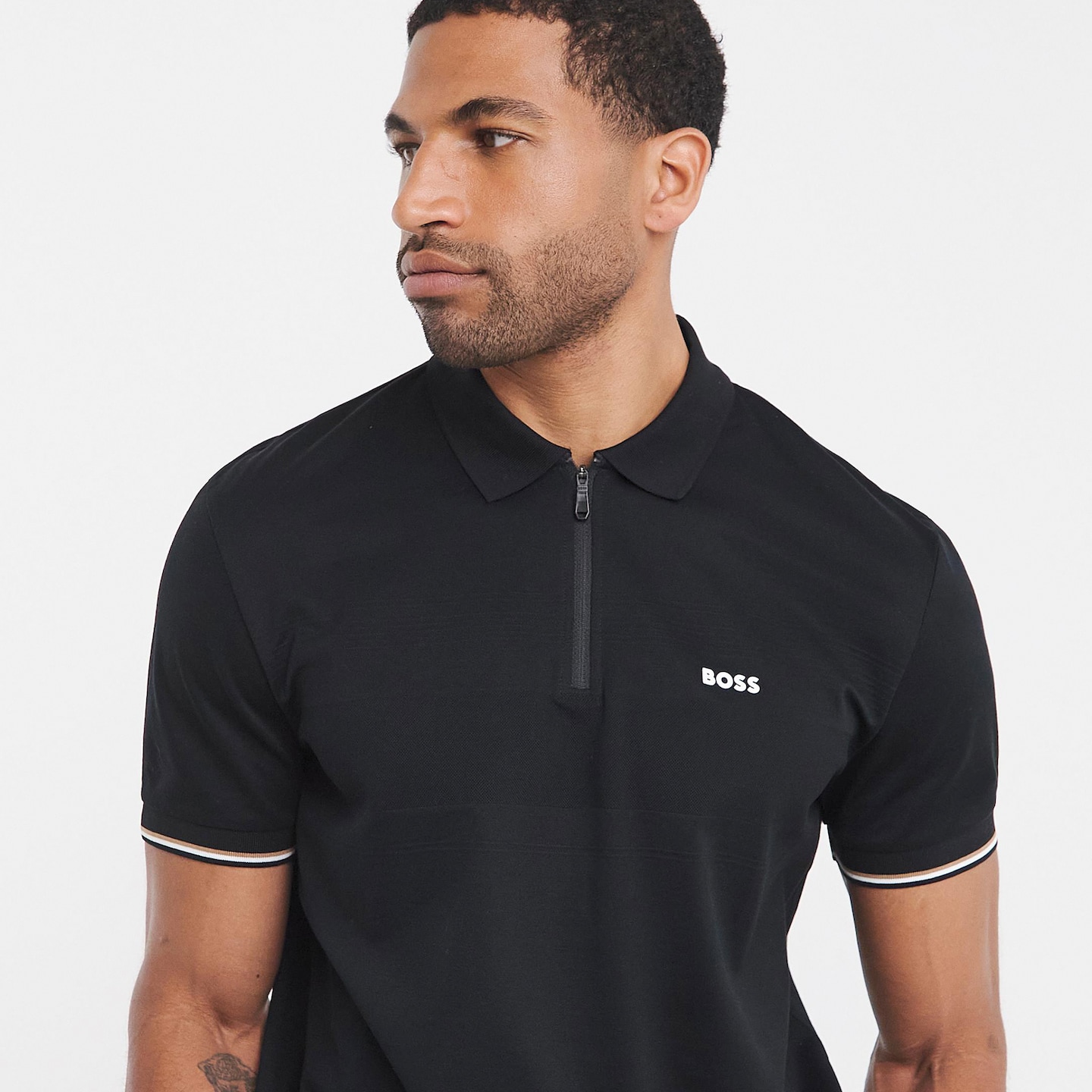 BOSS Short Sleeve Zip Neck Polo - Black