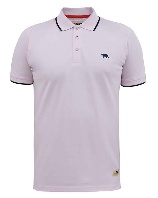 D555 Big And Tall Hamford 2 Pique Polo Shirt With 2 Colour Rib Tip Collar - Pink
