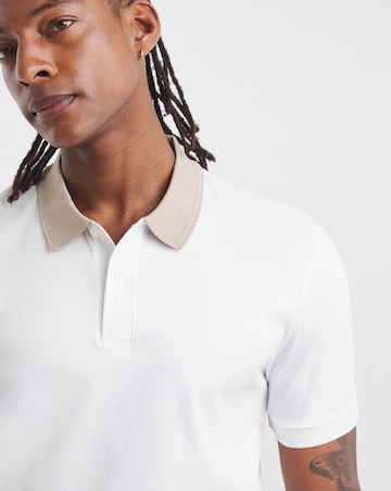 BOSS Short Sleeve Contrast Collar Polo - White