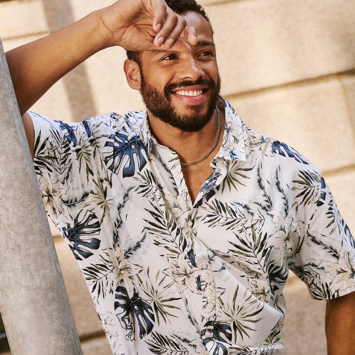 Model wears Printed Holiday Shirt