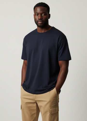 Pure Cotton Crew Neck T-Shirt Extra Long Length- Navy