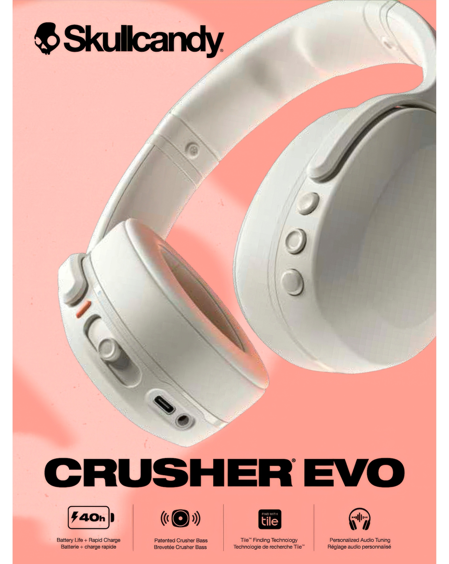Skullcandy Crusher Evo Over-Ear Wireless Headphones - Bone | Jacamo