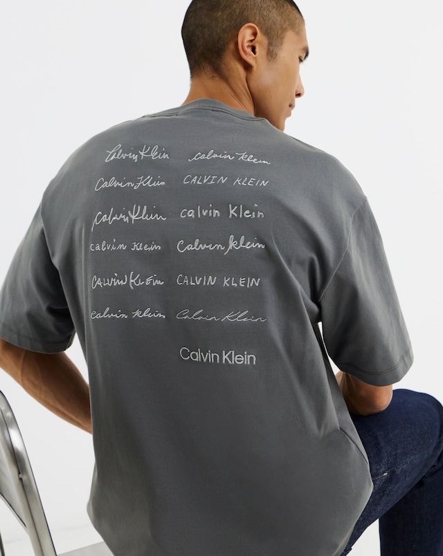 Calvin Klein Short Sleeve Script Back Graphic T-Shirt - Grey